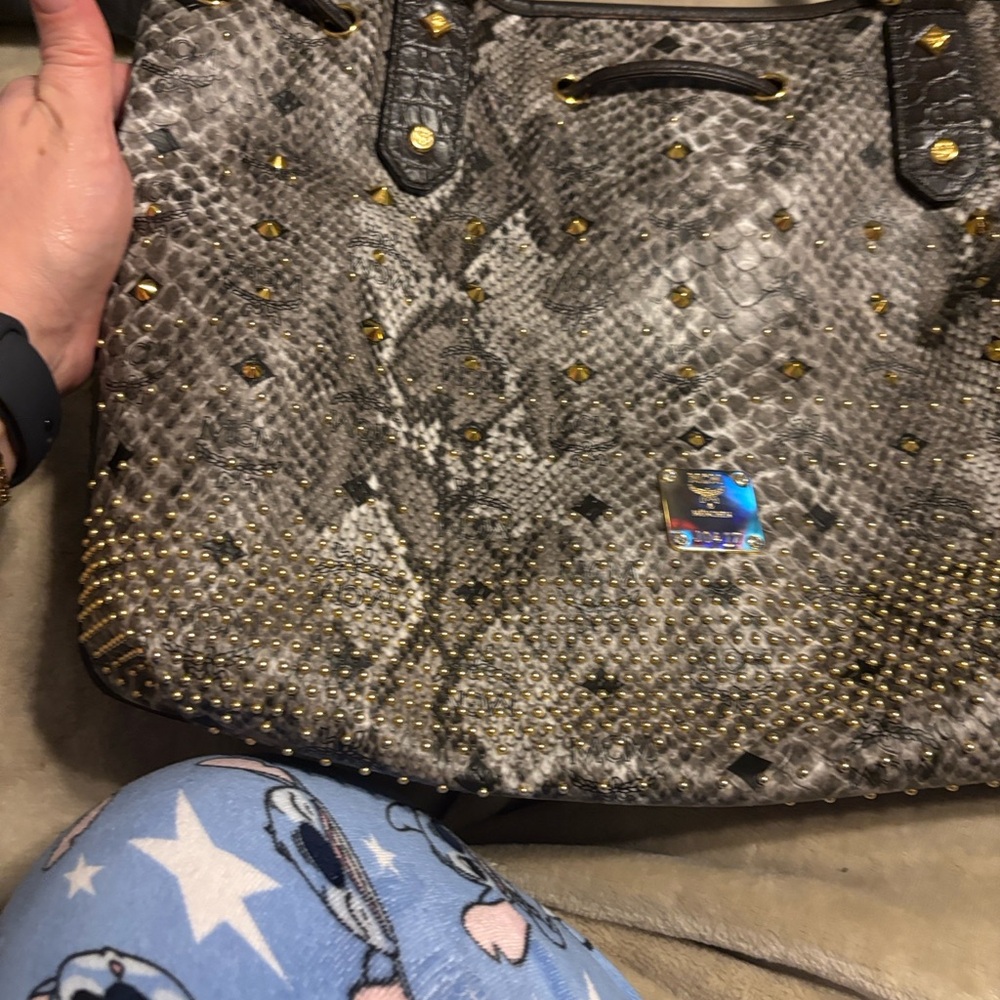 MCM limited edition Gray Snake Print Satchel with studs gorgeous - Picture 4 of 17